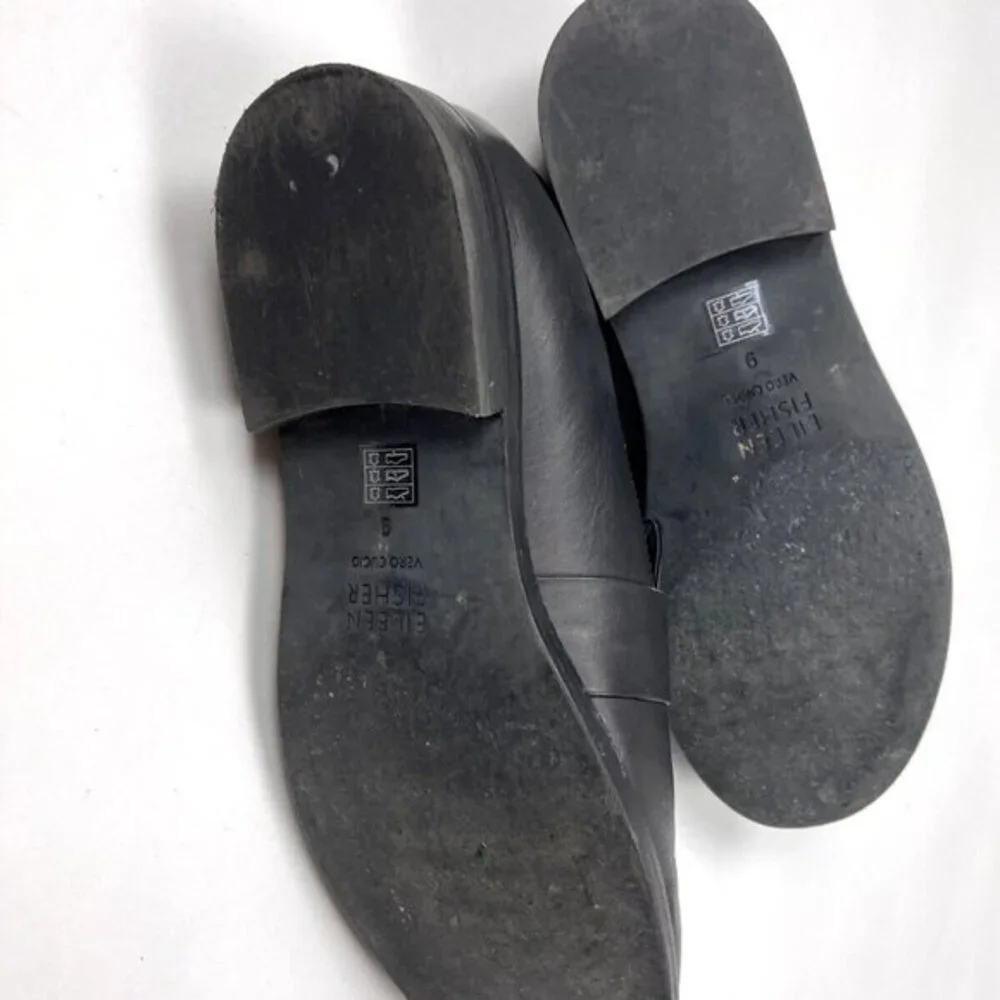 Eileen Fisher Hayes Smooth Leather Loafer Women 9 EUC Slip on 1'' Platform Black